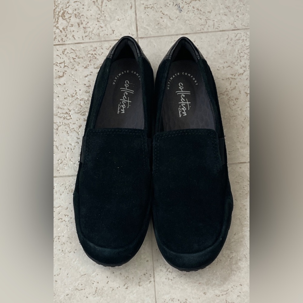 Clarks women Haley park loafer flat black suede 9